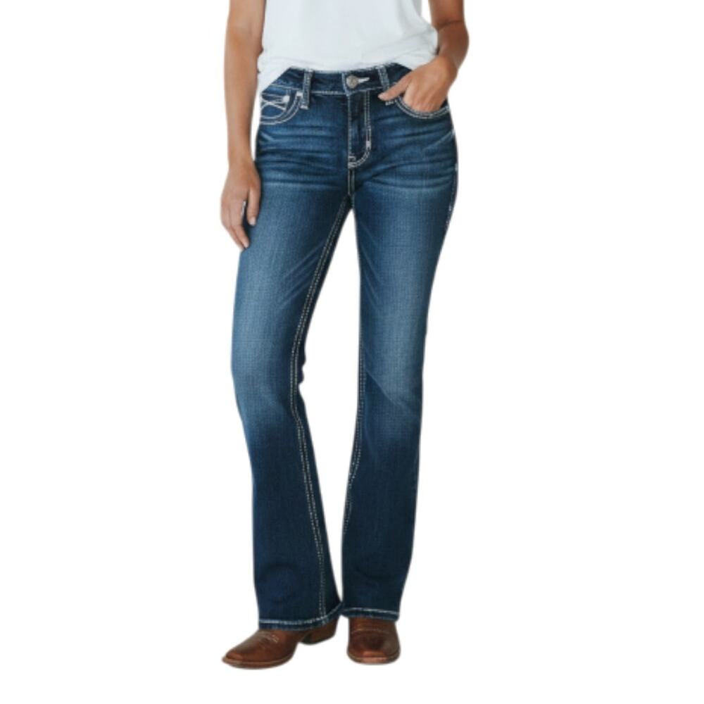 ARIAT Mid-Rise REAL Entwined Boot Jeans Sz 26 Blue Cowgirl Country Western Boho